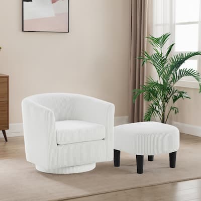 Upholstered Accent Chair,Modern Barrel Chair with Ottoman and Wooden Legs