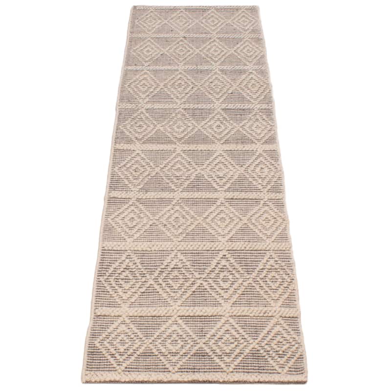 ECARPETGALLERY Braid weave Sienna Cream, Grey Wool Rug - 2'8 x 10'2