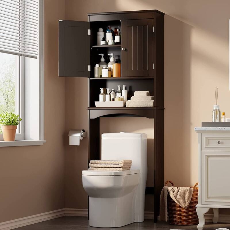 Bathroom Storage Cabinet, Toilet Storage Cabinet, Bathroom Shelf Over The Toilet, Space Saver Toilet - Dark Brown