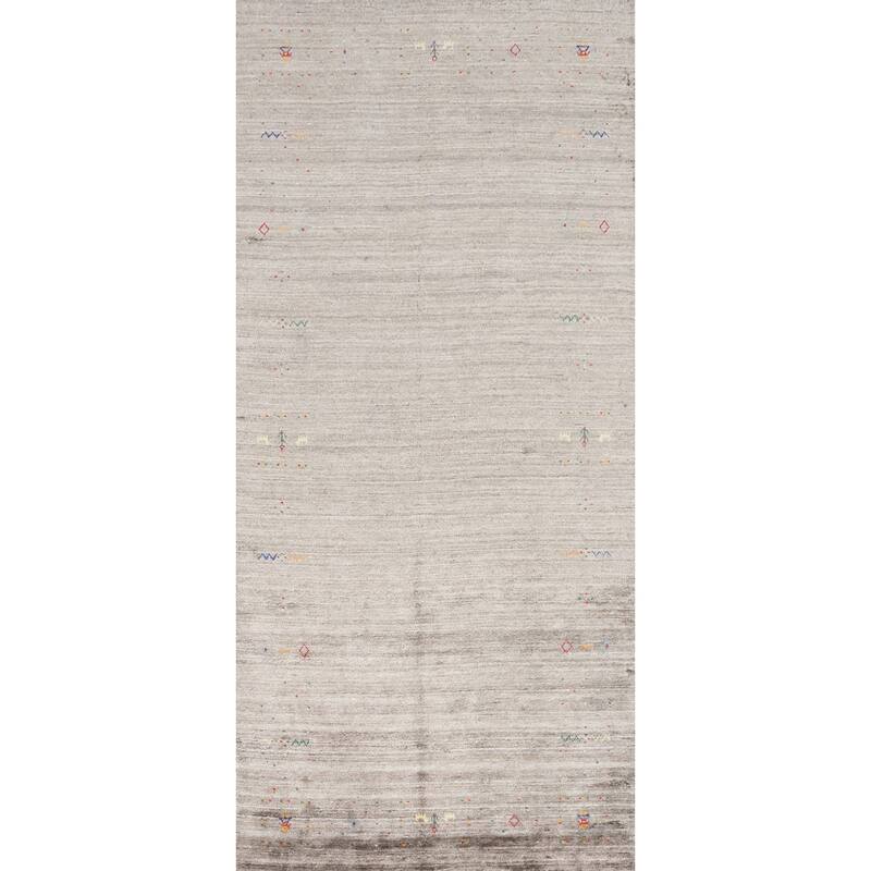 Hand Knotted Oriental Viscose Silk Carpet Tribal Animal Pictorial Beige & Ivories Gabbeh Area Rug - 11' 8'' X 4' 11''