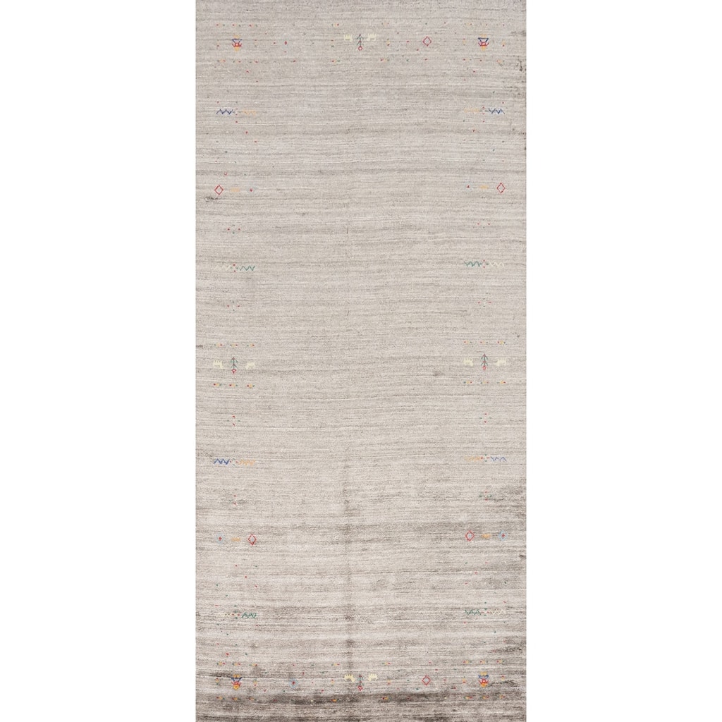 Hand Knotted Oriental Viscose Silk Carpet Tribal Animal Pictorial Beige & Ivories Gabbeh Area Rug - 11' 8'' X 4' 11''
