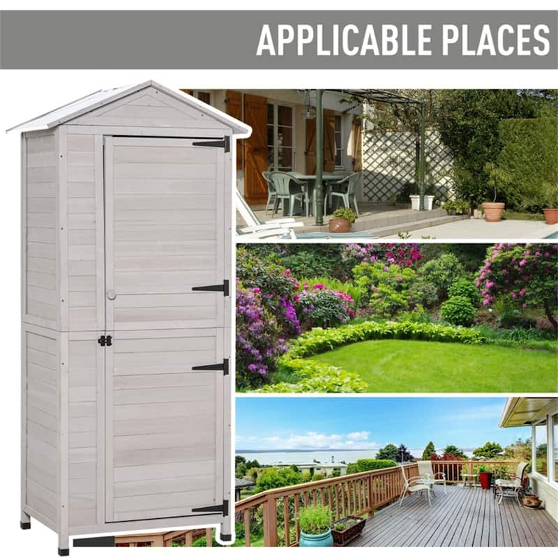Premium Wooden Outdoor Storage Cabinet Light Grey Fir Wood Garden Shed with Lockable Door and Sloped Roof