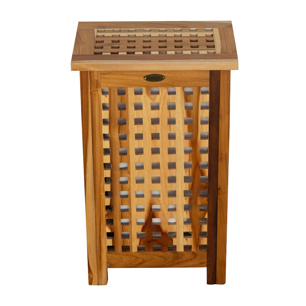 EcoDecors Solid Teak Lattice Apartment Hamper with Laundry Bag in EarthyTeak Finish