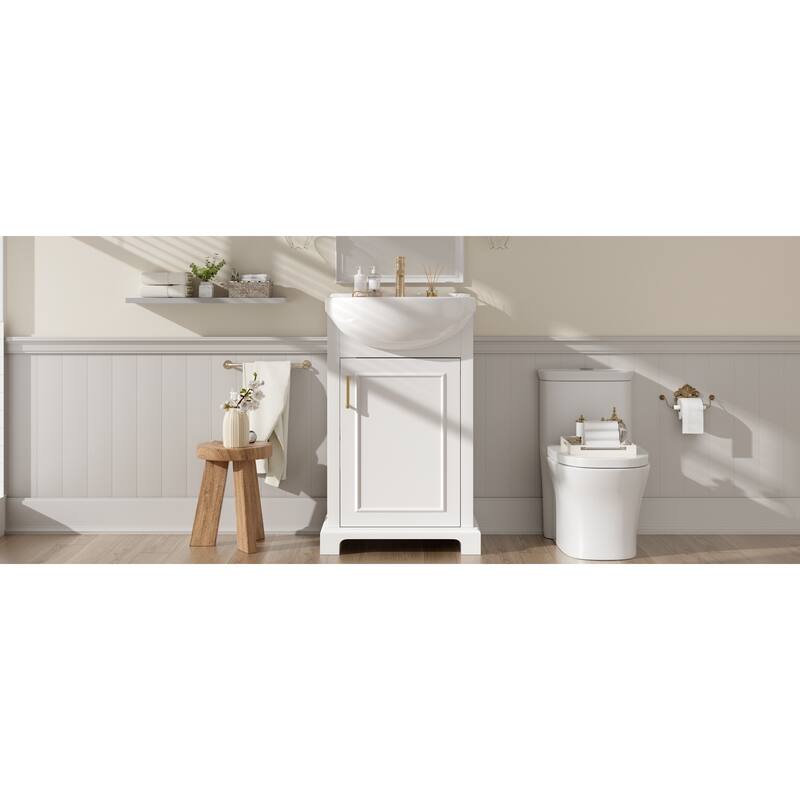 Roomfitters 20" Bathroom Vanity with Bulged Ceramic Basin, Freestanding French Style Storage Cabinet & Soft Close Door