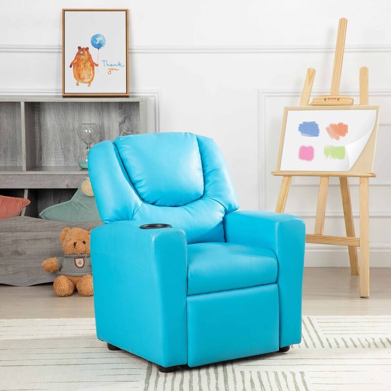 Pushback Kids Recliner Chair with Footrest & Cup Holders - Ultimate Comfort for Toddlers