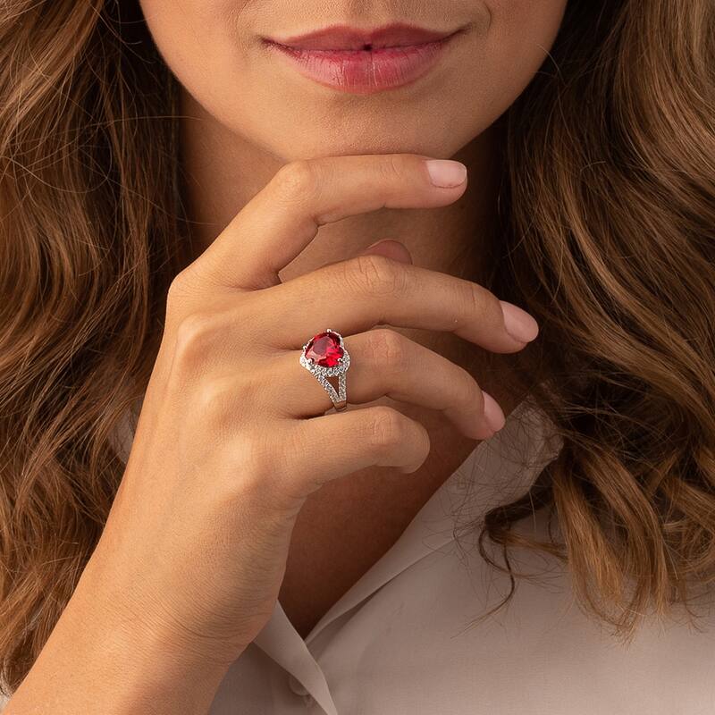 Sterling Silver 6.25 ct Created Ruby Birthstone Ring