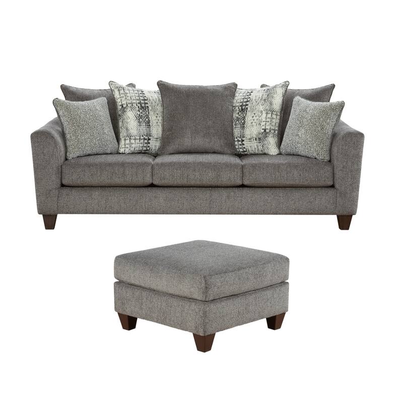 Roundhill Furniture Davoz 2-Piece Living Room Set, Sofa and Cocktail Ottoman, Tori Slate