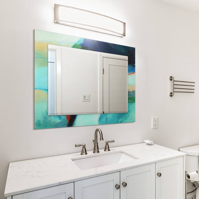 Empire Art "sky"Rectangular Reverse Printed Tempered Art Glass with Rectangular Beveled Mirror