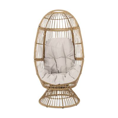 1-Piece Outdoor Patio Indoor Wicker Swivel Egg Chair With Cushion