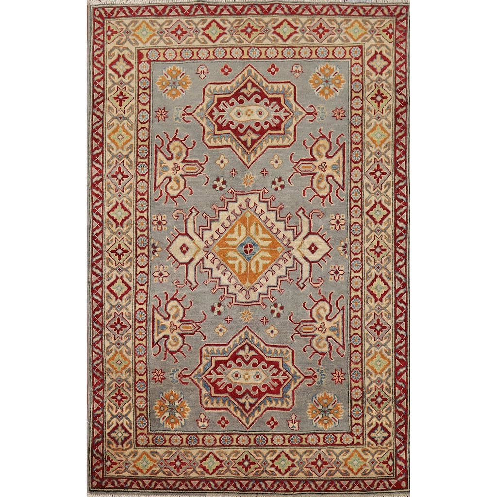 Kazak Accent Rug Handmade Traditional Grey Wool Carpet - 4'1" x 6'0"