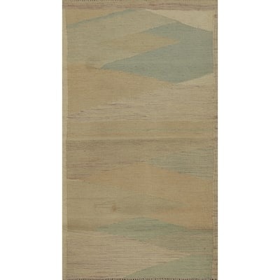 Hand Woven Oriental 100% Wool Carpet Southwestern Modern Beige & Ivories Kilim Area Rug - 3' 10'' X 2' 0''