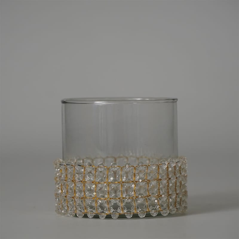 Textured Glass Votive Candle Holder - 3" - Clear and Gold