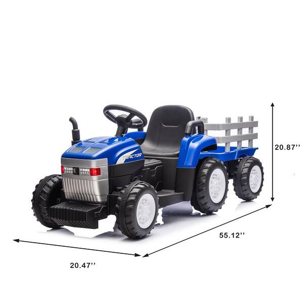 dimension image slide 1 of 4, Kids Electric Toy Tractor with Trailer, 12V7AH Battery, Remote Control, and Music for Outdoor Fun