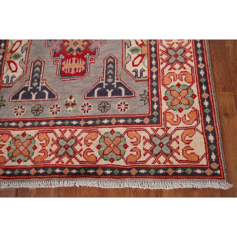 Gray Kazak Foyer Rug Hand-Knotted Wool Carpet - 3'2" x 5'0"