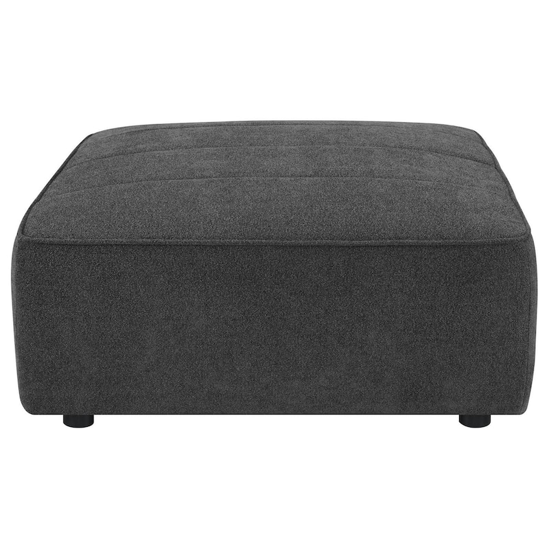 Suri 35 Inch Ottoman, Soft Boucle Fabric, Horizontal Stitching, Gray