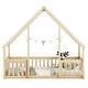 preview thumbnail 7 of 10, Natural Twin Size Pine House-Shaped Floor Bed with Roof & Guardrails