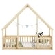 preview thumbnail 7 of 10, Natural Twin Size Pine Wood House-Shaped Floor Bed with Fence and Roof