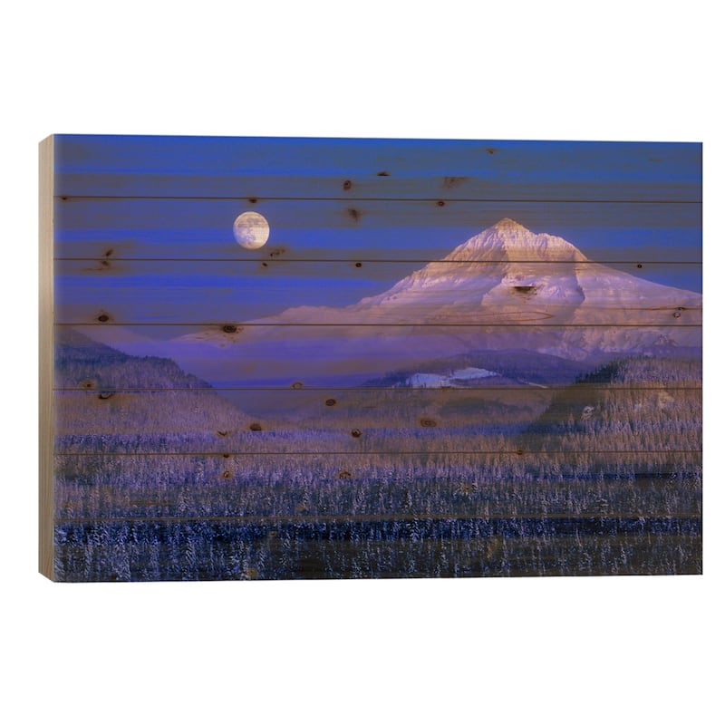 Moonlit Landscape Featuring Mount Hood (Wy'east), Oregon, USA Print On Wood by Janis Miglavs - Multi-Color - 18x26x1.5