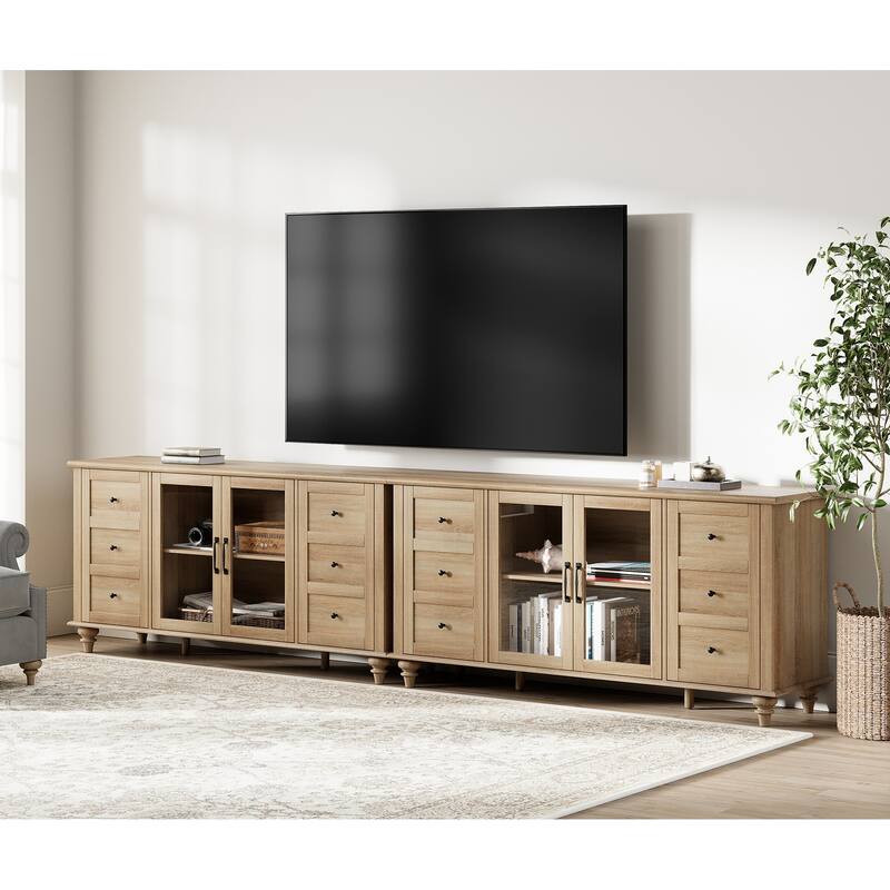 WAMPAT Farmhouse 2 in 1 TV Stand with Storage Cabinet for up to 110" TVs, Modern Entertainment Center Console Table - 115.8'' - Oak