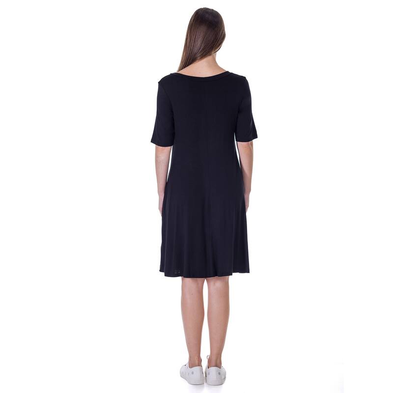 24seven Comfort Apparel Soft Flare T Shirt Dress with Pocket Detail