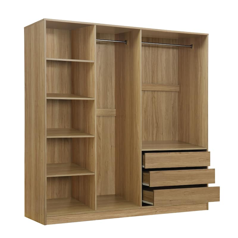 Open Armoire Wardrobe with 3 Drawers 67.70 Inch Freestanding Wardrobe with Clothes Rail Wooden Bedroom Storage Cabinet
