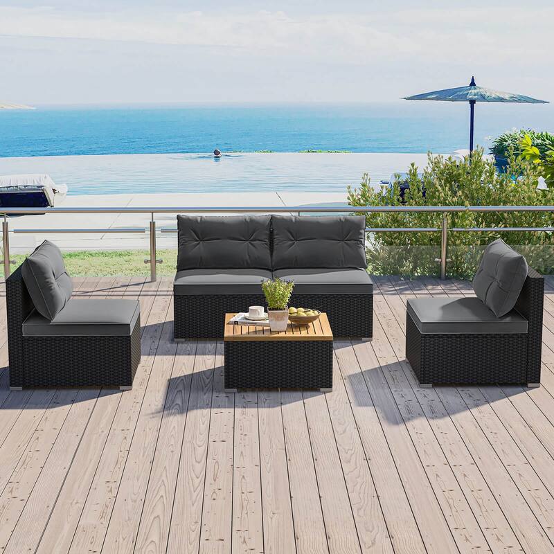 Costway 5 Piece Outdoor Furniture Set with Seat & Back Cushions Acacia - See Details