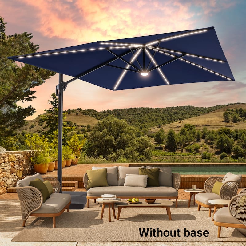 BONOSUKI 11.5x9FT LED Cantilever Patio Umbrella with 360 Rotation - Navy Blue