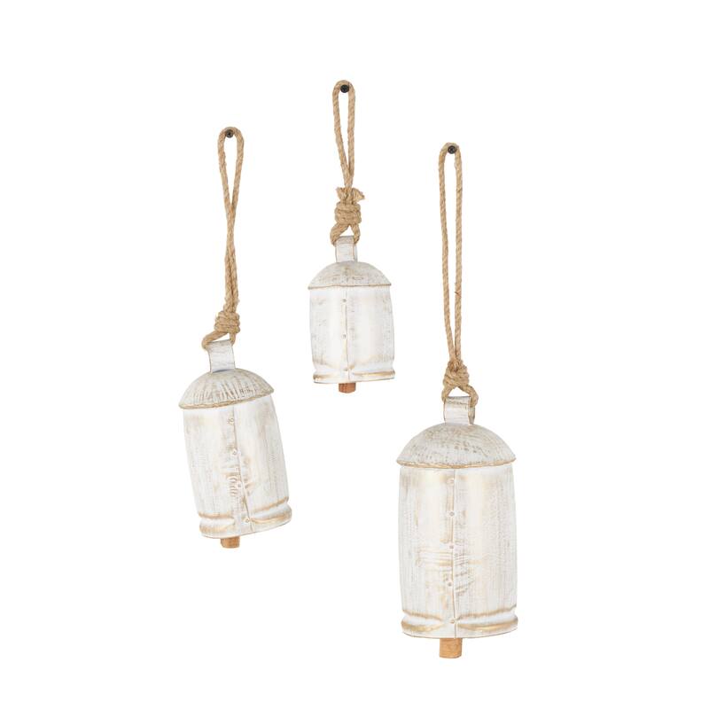 Metal Tibetan Inspired Indoor Outdoor Decorative Cow Bells with Jute Hanging Rope (Set of 3) - Set of 3 - 10",8",6"H