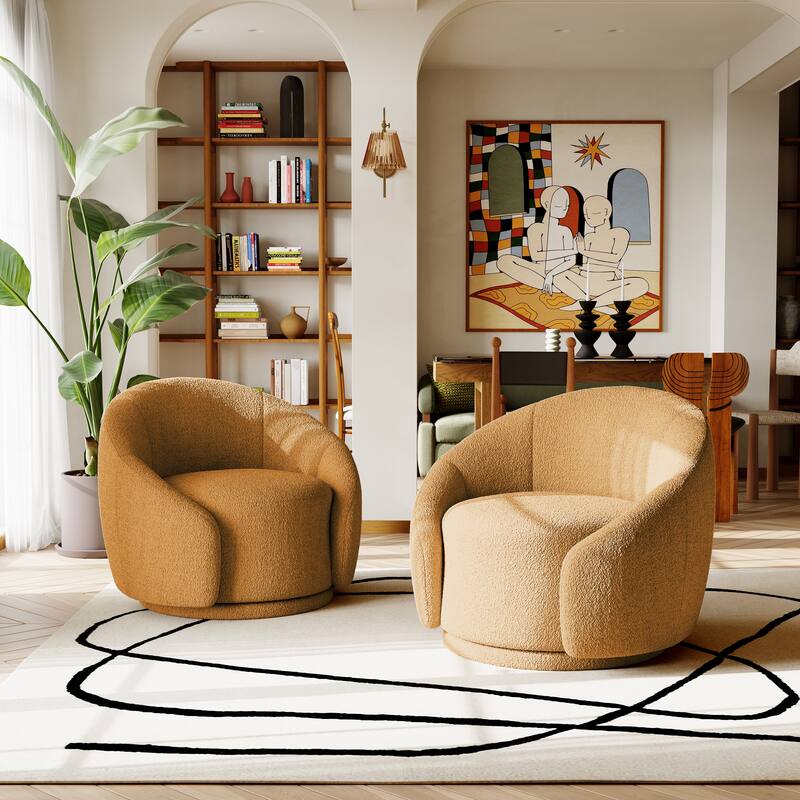 34" Wide 2 Set Velvet/ Boucle Barrel Swivel Chair