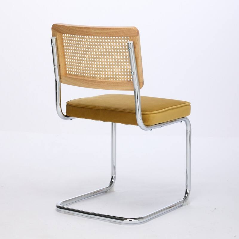 Mid Century Modern Dining Chairs Set of 2, Natural Cane Back & Stainless Chrome Base, Upholstered Rattan Kitchen Chairs