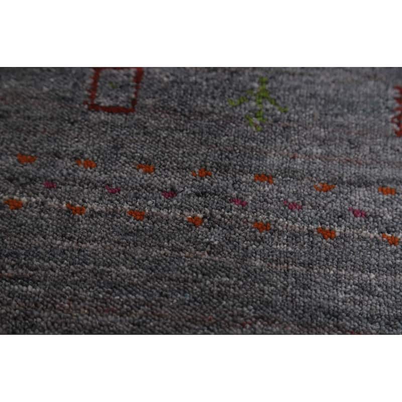 Hand Knotted Oriental 100% Wool Carpet Tribal Animal Pictorial Greys & Charcoal Gabbeh Area Rug - 9' 6'' X 7' 11''