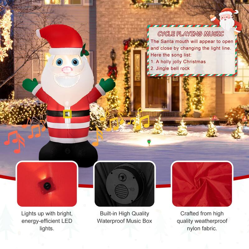 Glitzhome 8FT Lighted Inflatable Musical Santa Decor
