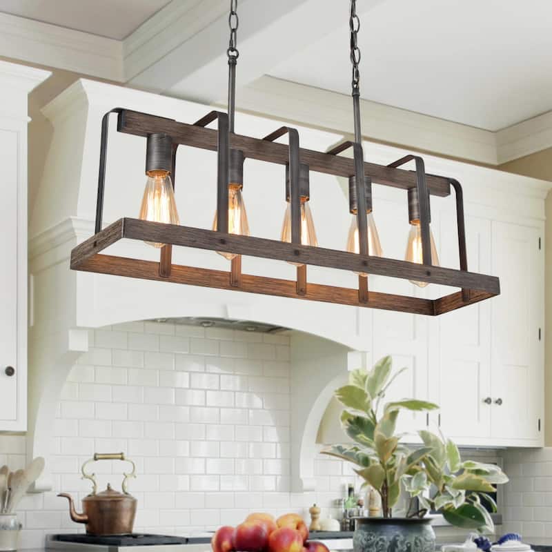 Modern Farmhouse 5-Light Linear Chandelier Island Lights - L28"*W7.1*H15.3"