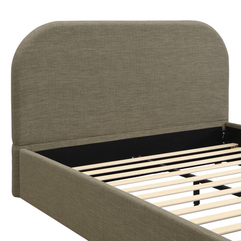 Christopher Knight Home - Thalassa Linen Bed Frame with Curved Headboard and Solid Wood Legs