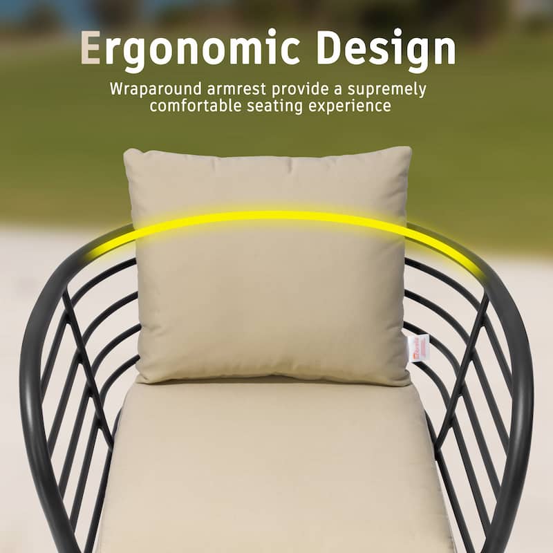 7-Piece Set Outdoor Aluminum Dining Table with Umbrella Hole and Cushioned Dining Chairs