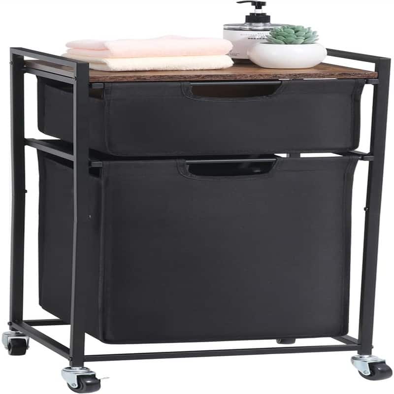 Laundry Sorter 2 Section with Removable Bags - 15"L x 13"W x 35"H - 15"L x 13"W x 35"H - Black
