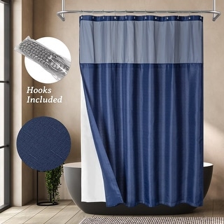 Slub Linen Texture Shower Curtain with Snap-in Liner 12 Hooks Included
