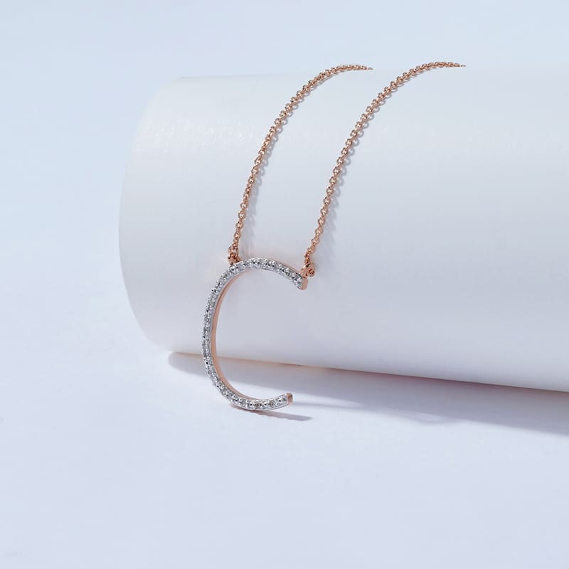 1/20ct TDW Diamond Classic Initial Pendant Necklace in Silver for Women - C - Rose