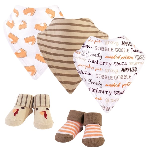slide 1 of 1, Hudson Baby Infant Cotton Bib and Sock Set 5pk, Pumpkin Pie, One Size - Pumpkin Pie - One Size One Size - Pumpkin Pie