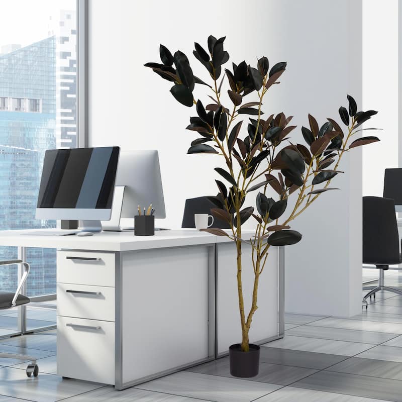 5.9FT Tall Artificial Rubber Tree, Faux Rubber Plant in Pot, Fake Greenery Floor Plant for Home Living Room