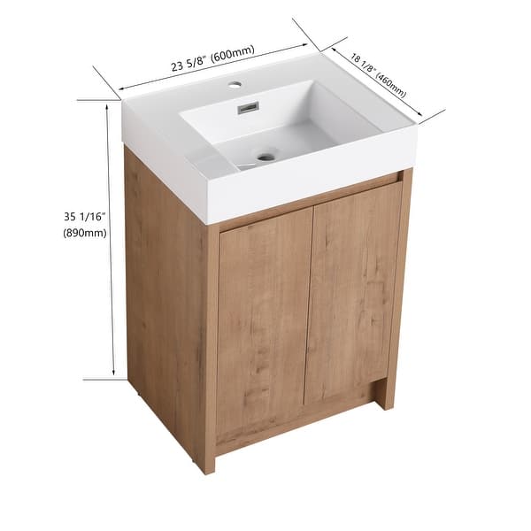 dimension image slide 1 of 9, Beingnext 24"/30"/48"/60" Bathroom Vanity with Sink, Freestanding Bathroom Vanity with Soft Close Door and Shelf