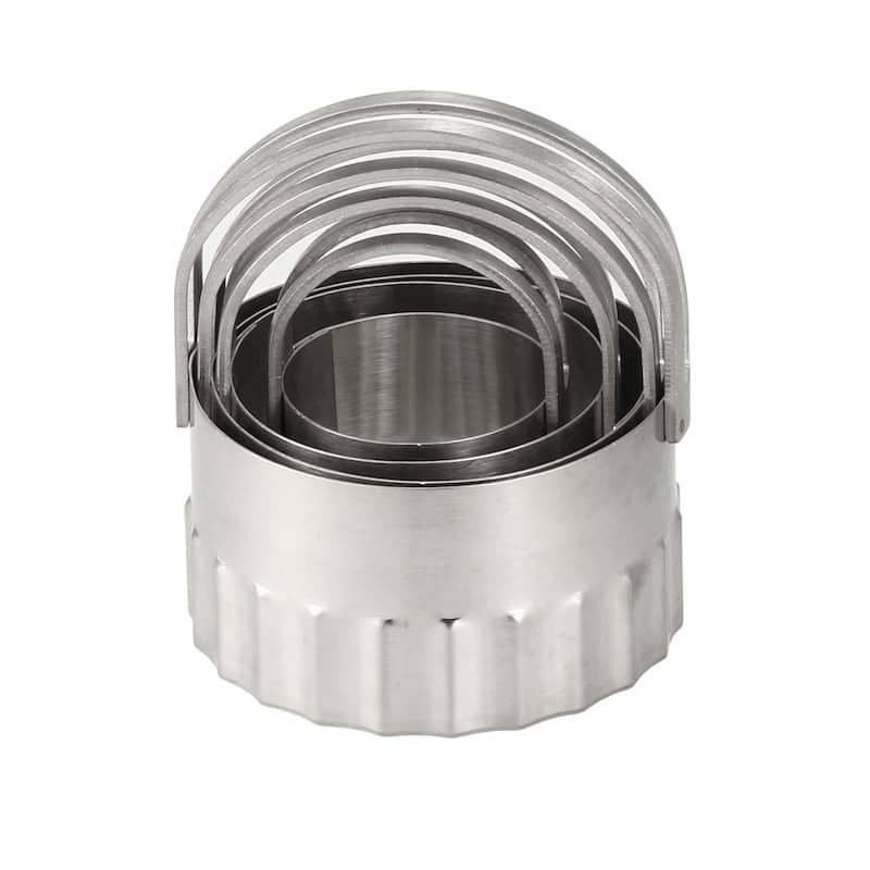 Round Wavy Biscuits Cutter Set Stainless Steel Cake Mold Baking - Silver Tone