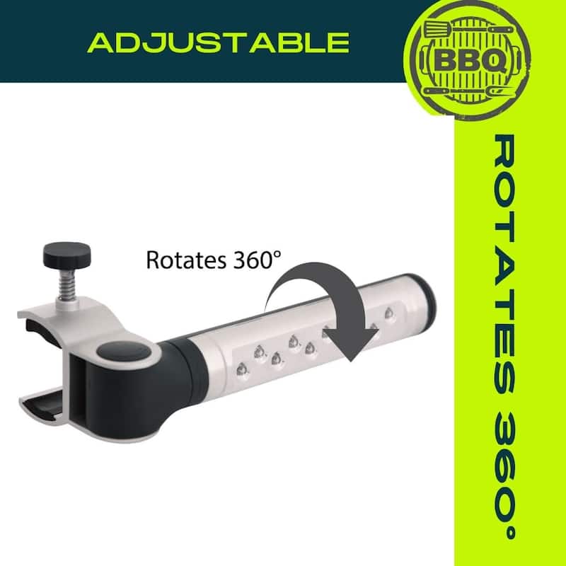LIGHTACCENTS Barbecue Grill Light, Battery Operated LED BBQ Grill Light, Aluminum Clamp, Adjustable 180 Degrees, 10 LED
