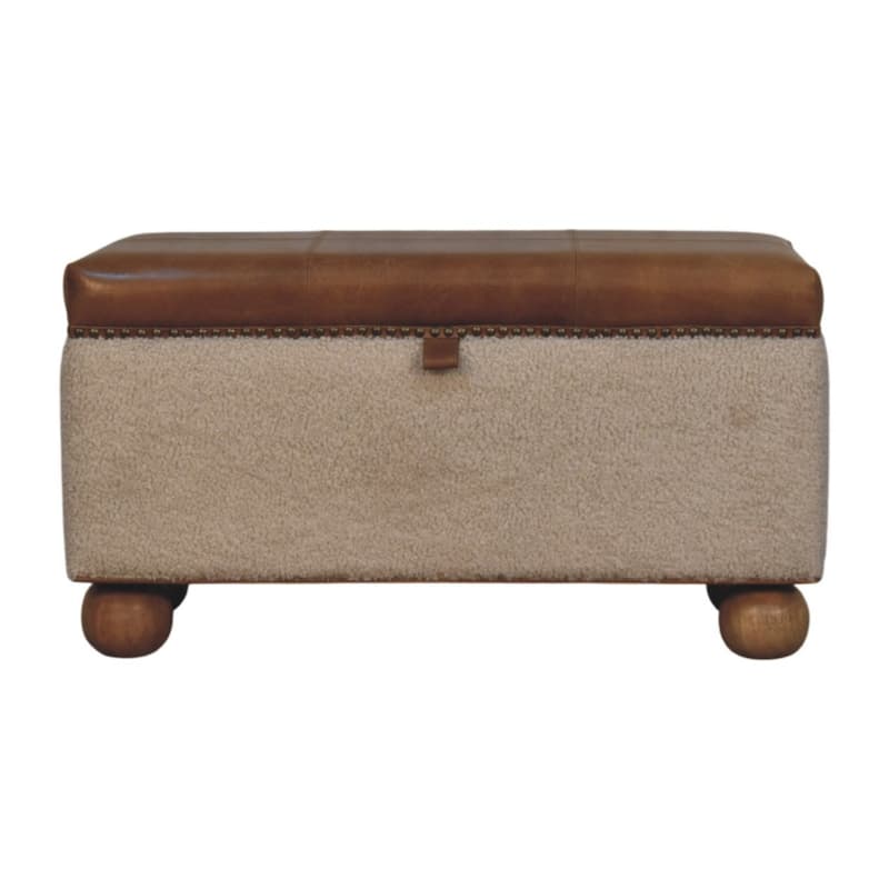 Artisan Furniture Solid Wood Boucle Lid- up Storage Ottoman