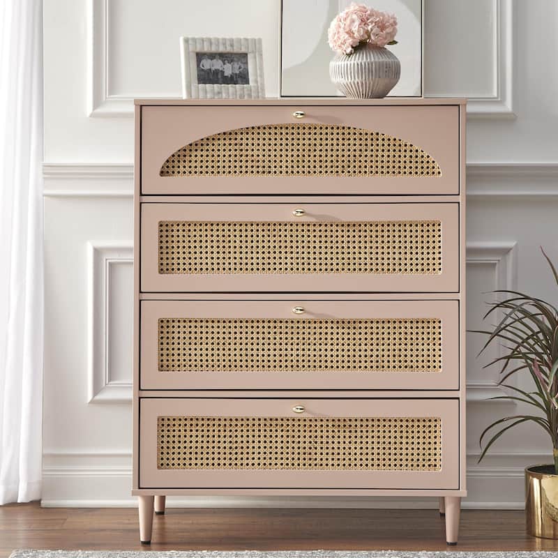 Lifestorey Taylor 4-Drawer Chest with Natural Cane - Elegant Pink