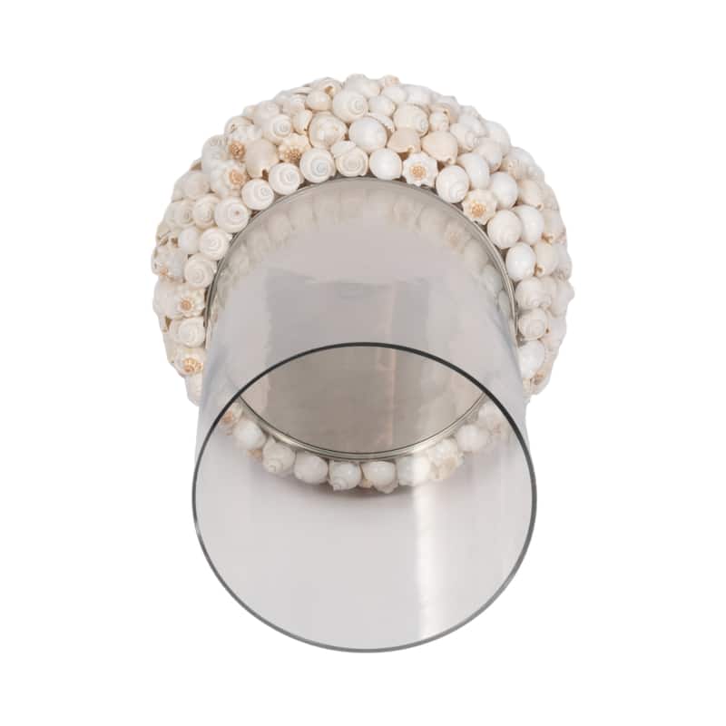 Sagebrook Home Shell White Cylinder Hurricane Candle Holder