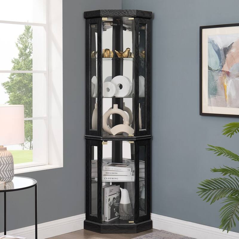 Corner Curio Cabinet with Lights-Stylish Glass Display Case for Living Room, Bar Storage & Collectibles