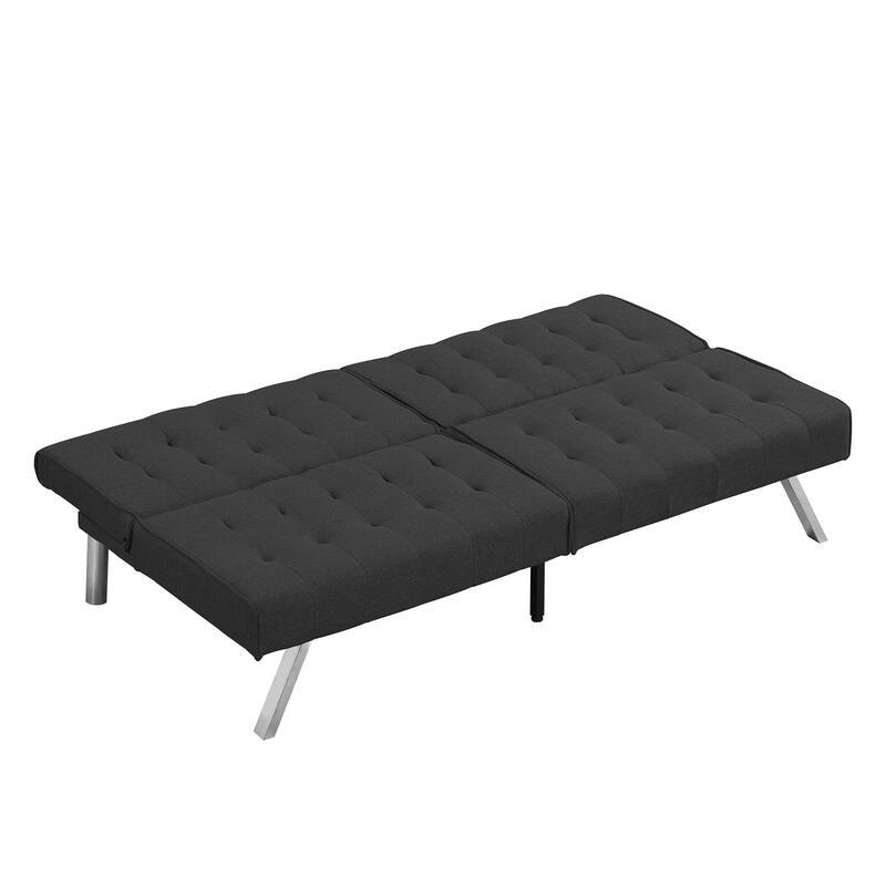 Multifunctional Black Fabric Futon Sofa Bed, 68x33x32 inches