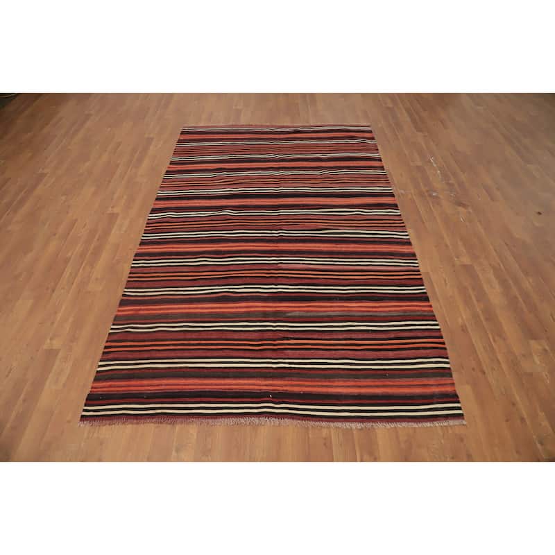 Hand Woven Oriental 100% Wool Carpet Southwestern Geometric Oranges & Rust Kilim Area Rug - 8' 1'' X 5' 0''