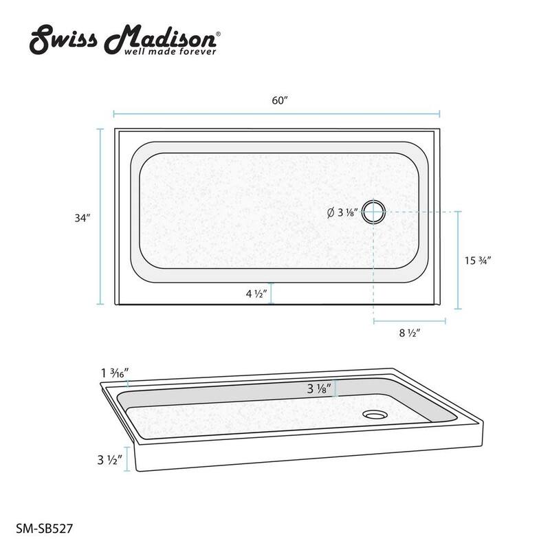 Swiss Madison Voltaire 60" x 34" Rectangular Shower Base with Single